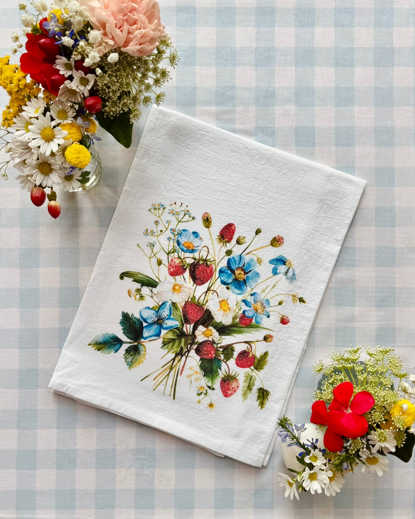 Wildflower Strawberry Tea Towel