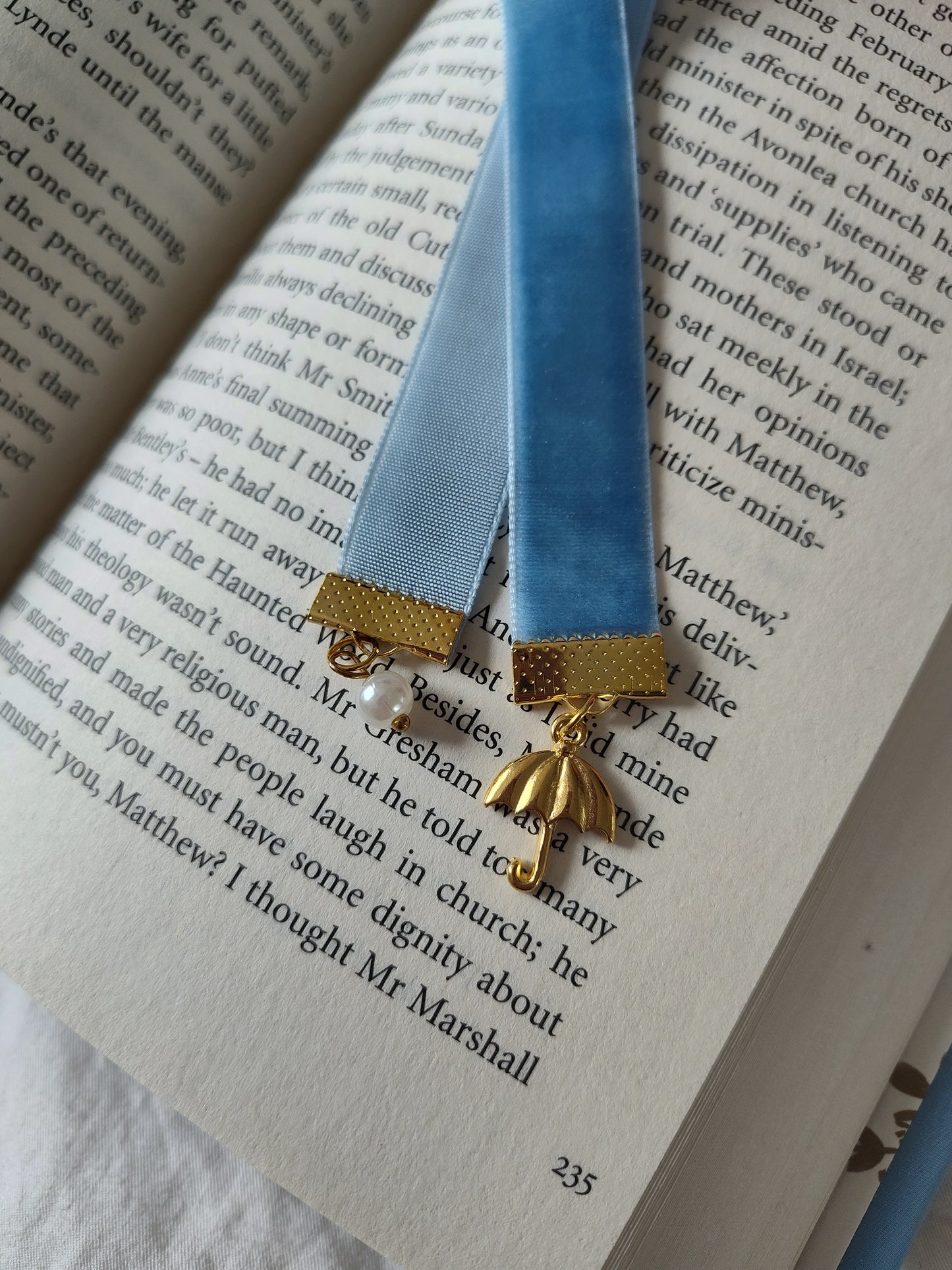 Umbrella Charm Blue Velvet Bookmark