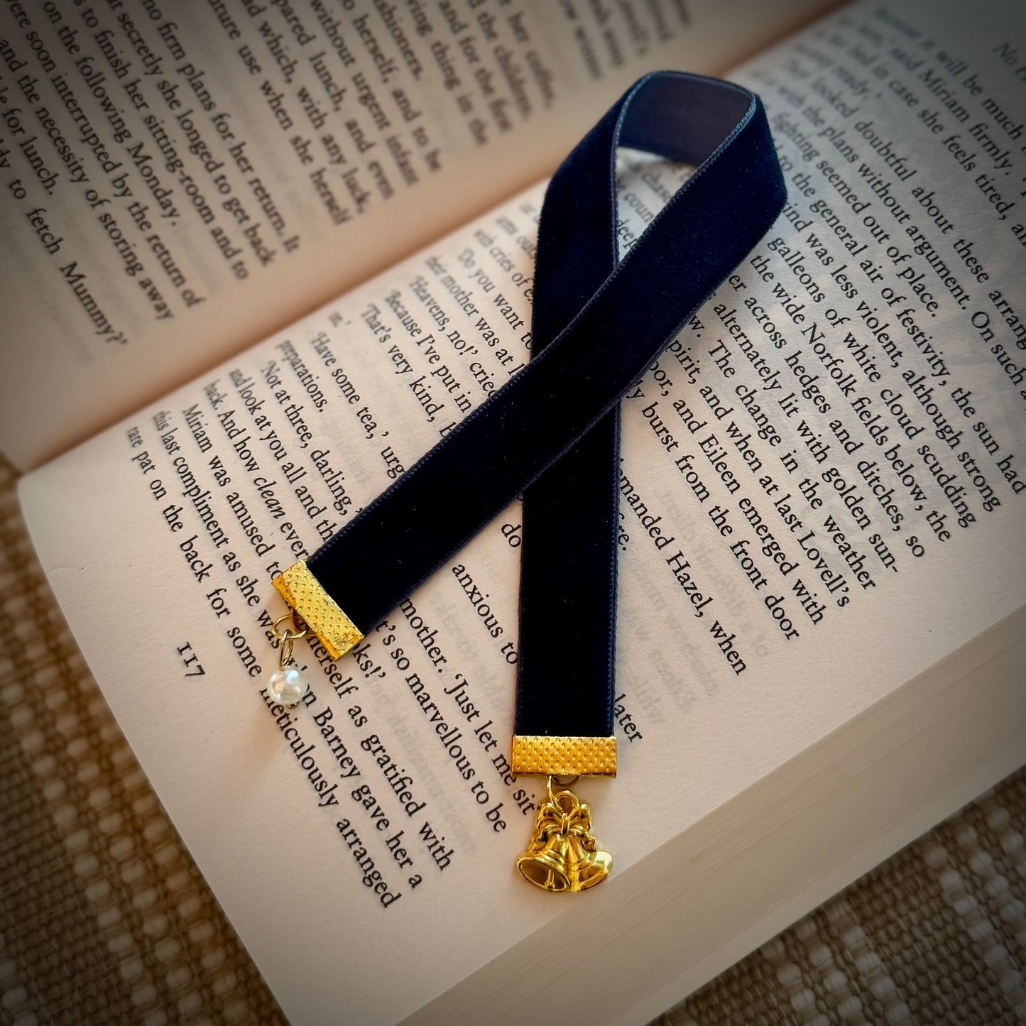 Ringing Bells Navy Blue Velvet Bookmark